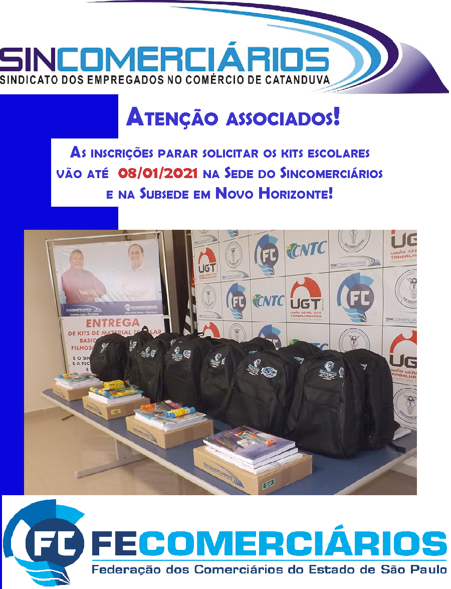 Inscrições para solicitar kits escolares no Sincomerciários Catanduva terminam dia 8º de Janeiro